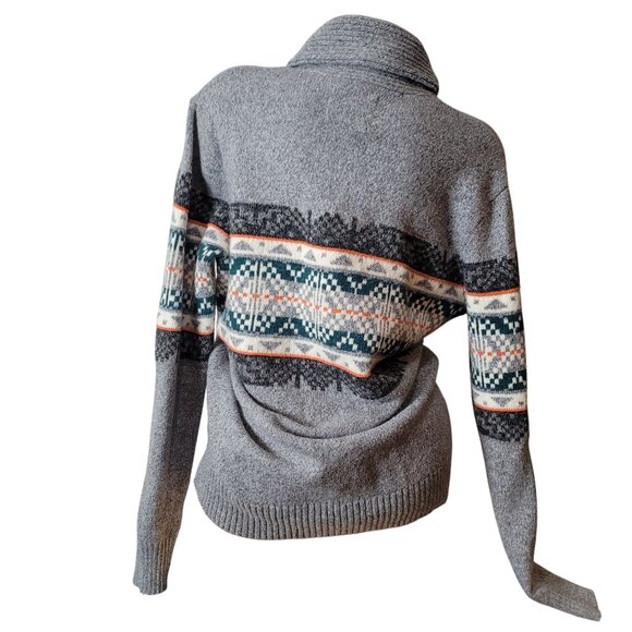 American Eagle Mens Gray Fair Isle Shawl Collar Sweater L Cotton/Wool Blend EUC - Picture 9 of 14